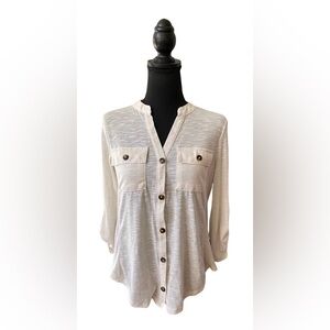 NoBo: Ivory White Button Down Shirt with Toll Tab Sleeves